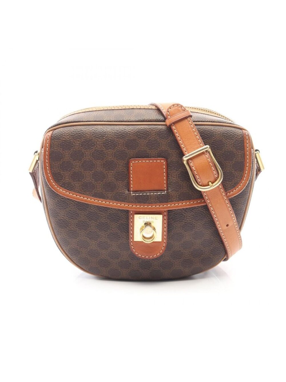 Celine Shoulder Bag Macadam Dark Brown Canvas Leather - Picture 1 of 11